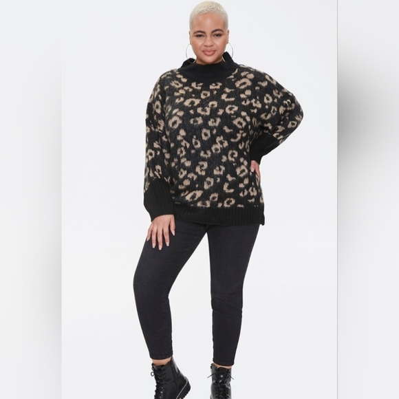 NWT FOREVER 21+ Size 2X Leopard Print Sweater Closet Staple Classic Mock Neck - Picture 6 of 13